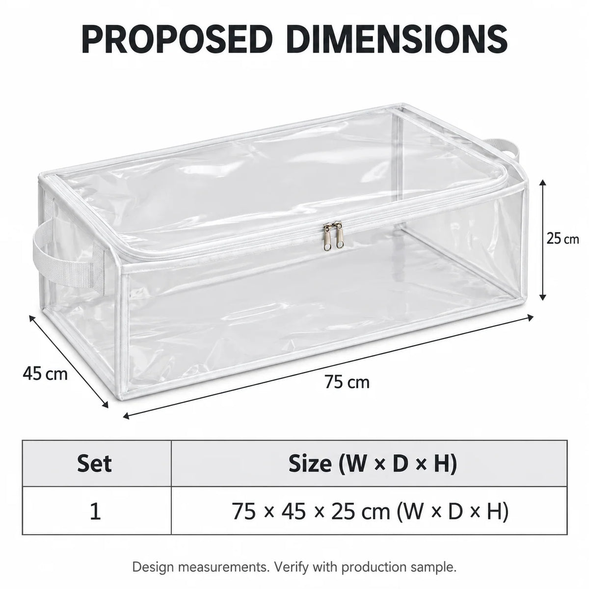 Clear White-Trim Bedding Storage Bag, Long