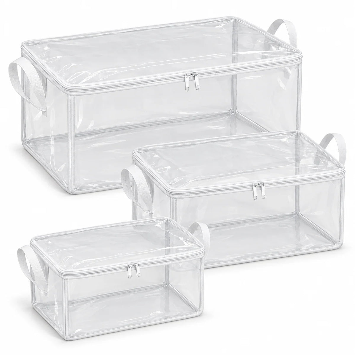 Clear White-Trim Storage Bags, Mixed Size 3-Pack