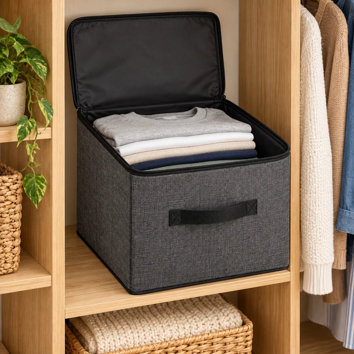 Charcoal Structured Wardrobe Storage Bag, Square