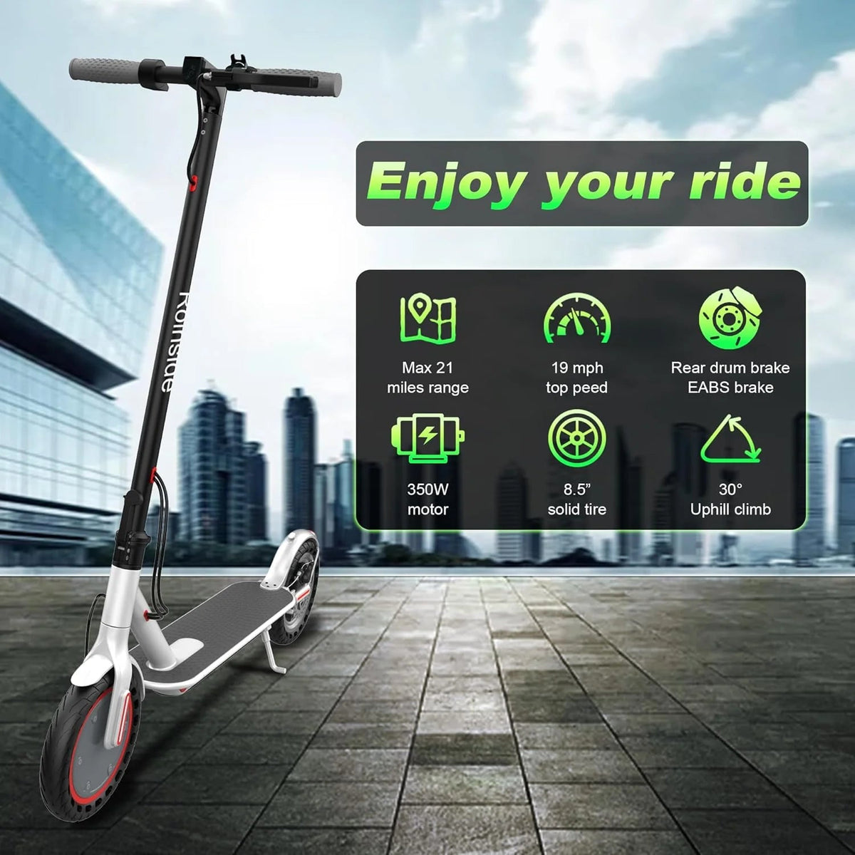 Electric Scooter - 8.5" Solid Tires, 350W Motor, Up to 19 Mph and 21-23 Miles Long-range Portable Foldable Commuting Scooter for Adults with…