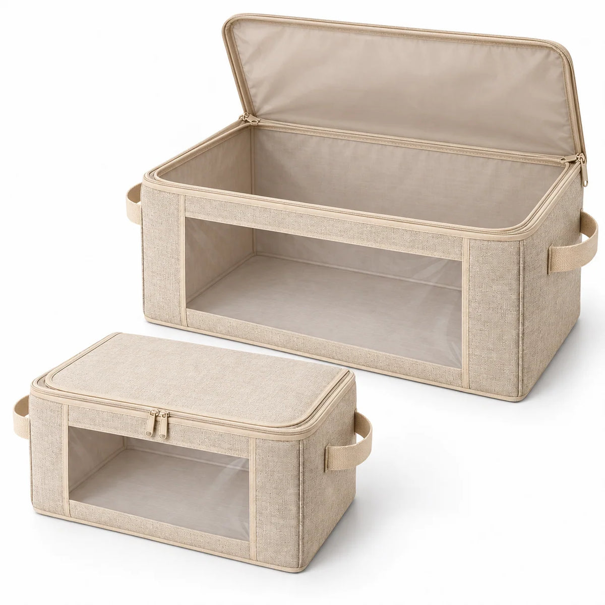 Oatmeal Windowed Storage Bags, Mixed Size 2-Pack
