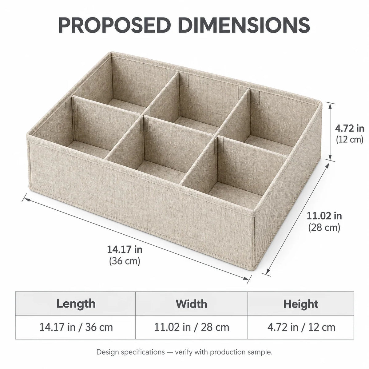 Oatmeal Fabric Drawer Organizer with Removable Dividers