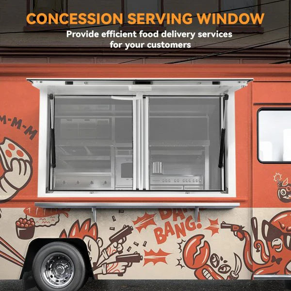 Concession Window 36W X 36H Aluminum Alloy Food Truck Service Window with Sliding Screens & Awning Door, Hydraulic Lift, Locking Mechanism,…