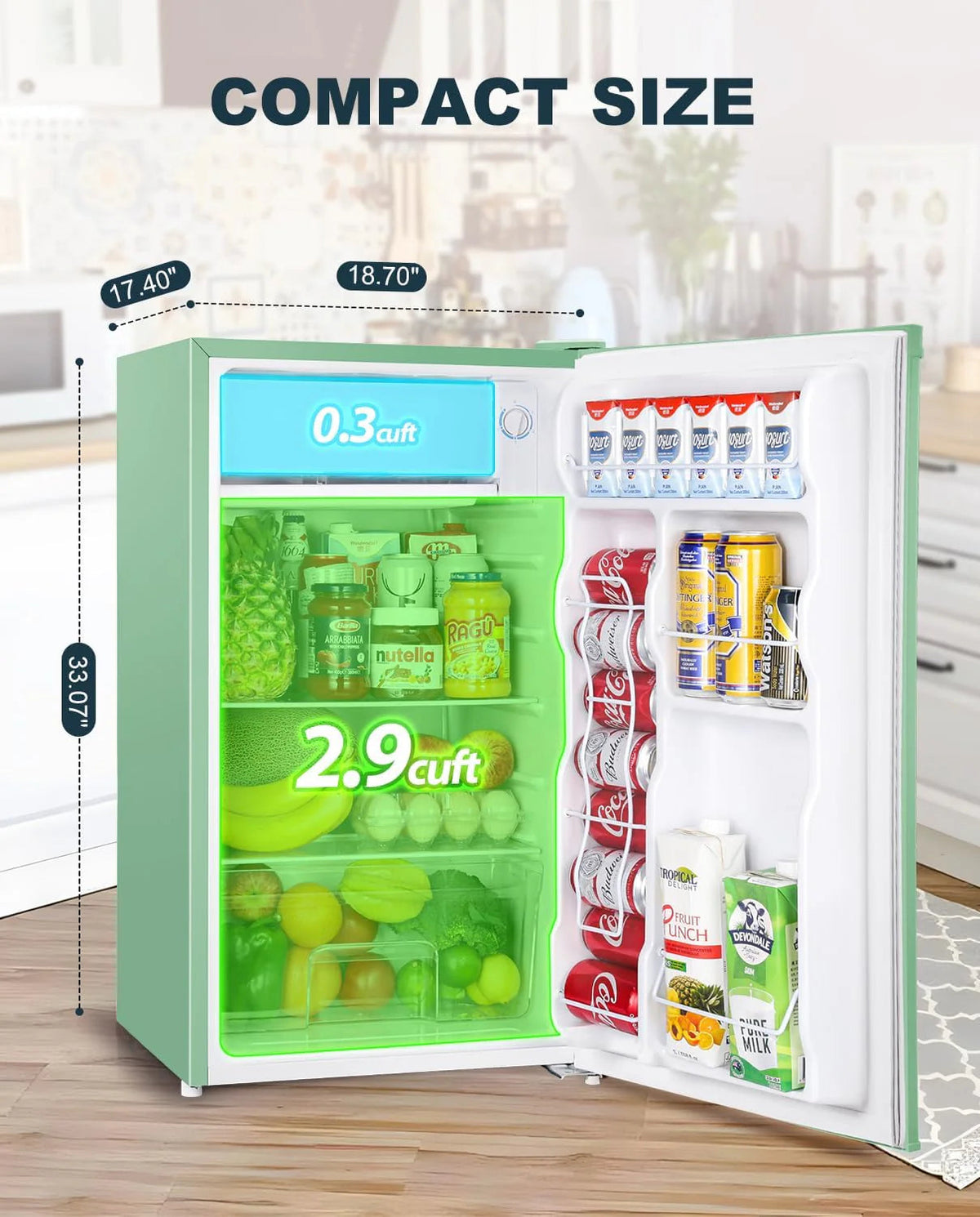 3.2 Cu.ft Mini Fridge with Freezer - Single Door Compact Refrigerator for Dorm, Bedroom, or Office - Adjustable Thermostat, Black