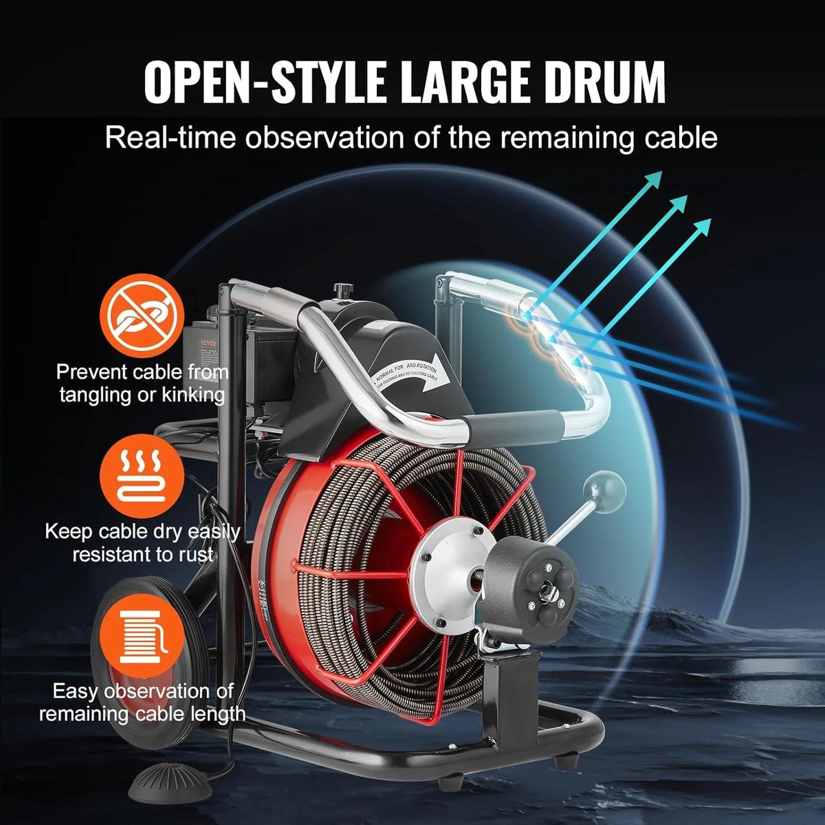 Drain Cleaner Machine 100FT X 1/2 Inch, Auto Feed Sewer Snake Auger on Wheels, 550W Portable Drain Cleaning Machine with 8 Cutters &…