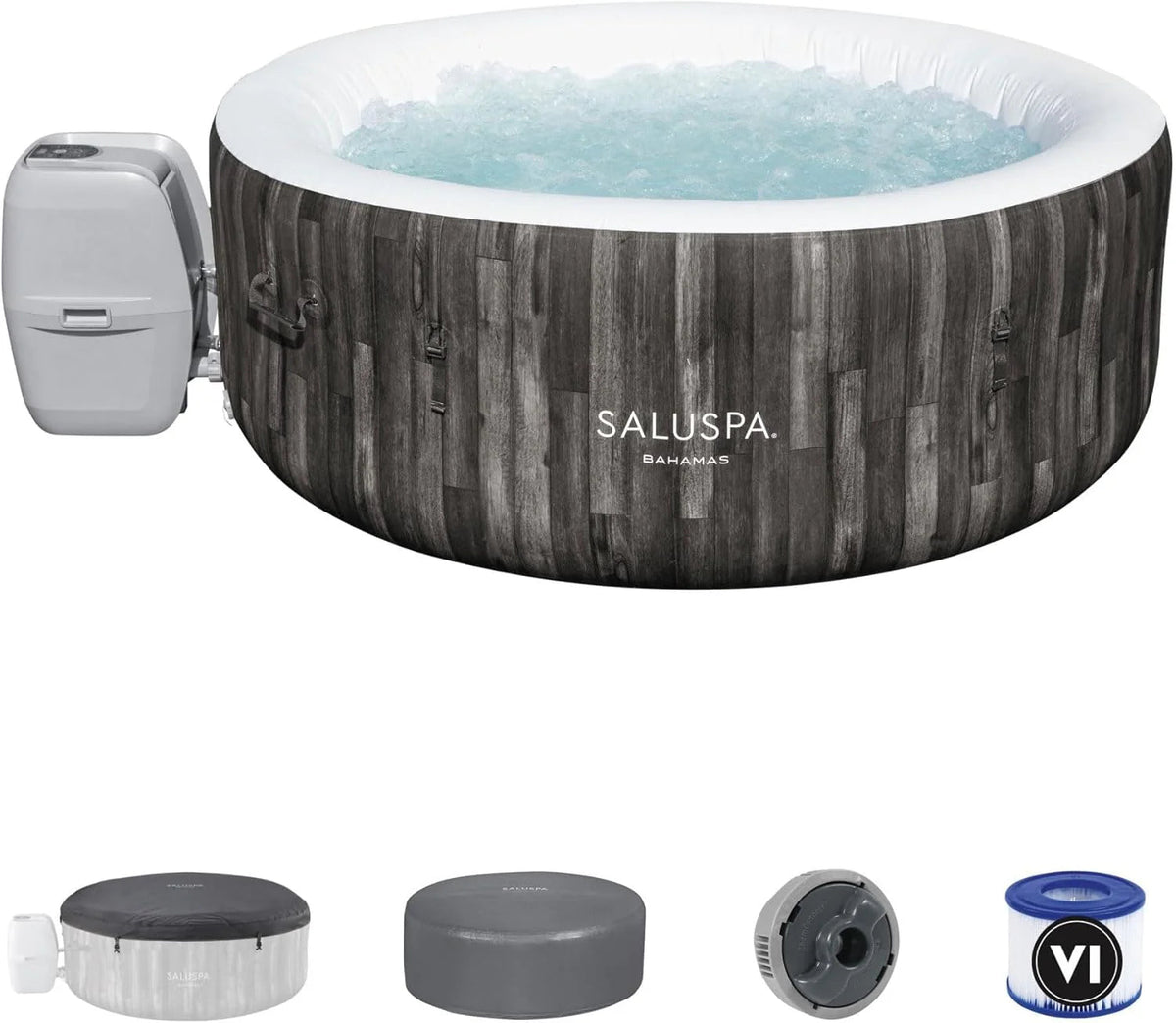 Large Round 2 to 4 Person Inflatable Hot Tub Portable Outdoor Spa with 120 Airjets and Energysense Cover, Grey