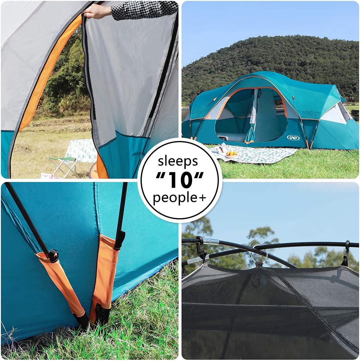 Camping Tent 10-PERSON-FAMILY Tents, Parties, Music Festival Tent, Big, Easy Up, 5 Large Mesh Windows, Double Layer, 2 Room, Waterproof,…