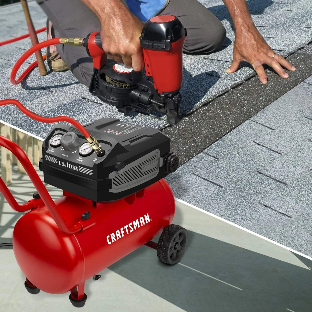 Hard Air Compressor, 10 gallon 1.8 HP 175 PSI, 4.0CFM@90PSI, Oil Free and Maintenance Free, Portable with Large Wheels