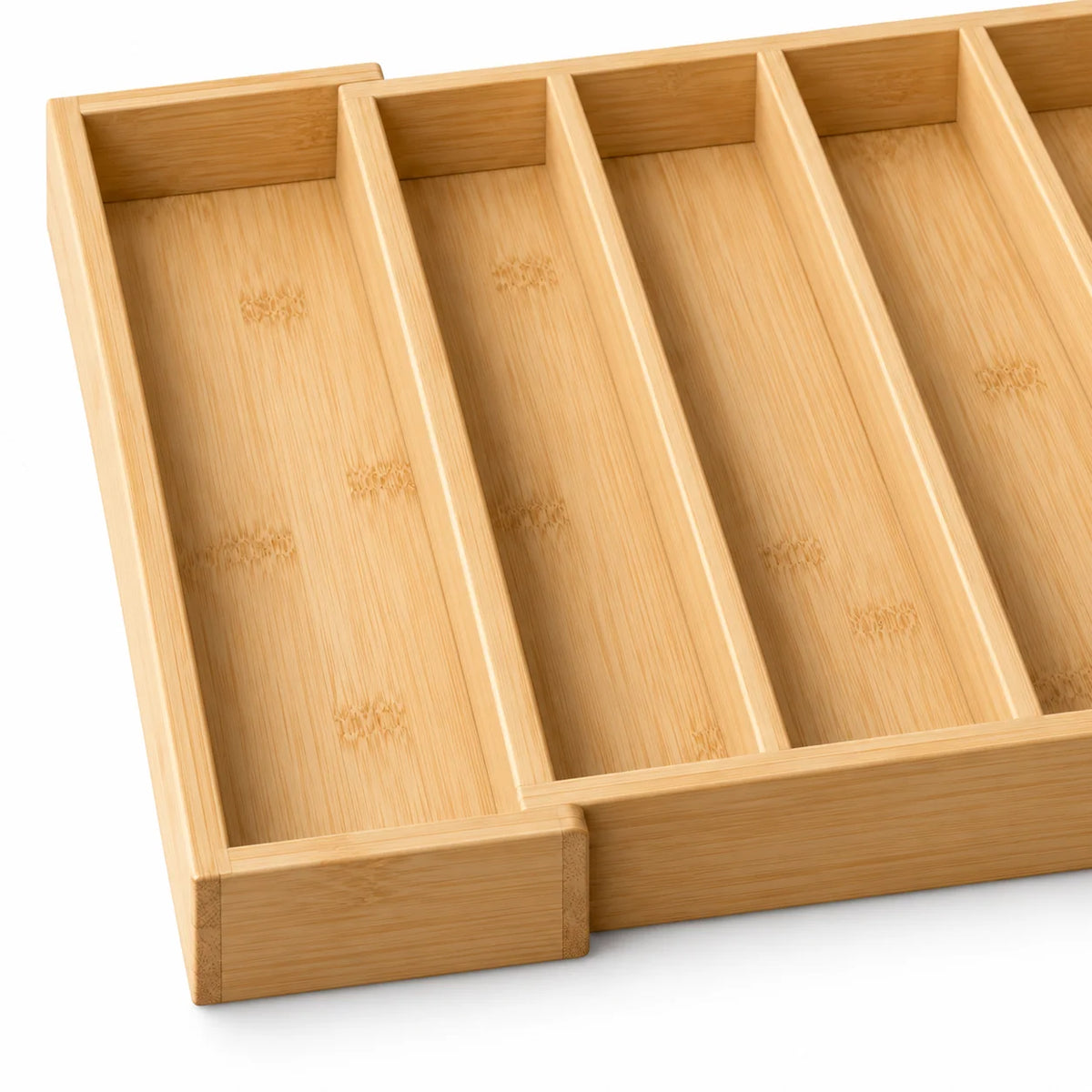 Expandable Bamboo Cutlery Drawer Organizer, 7 Compartments