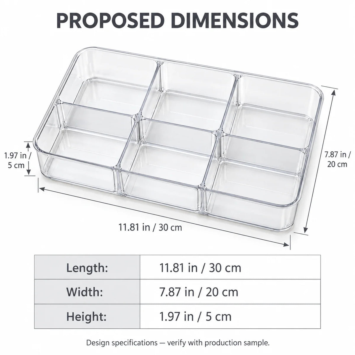 Clear Drawer Organizer Tray, 6 Compartments