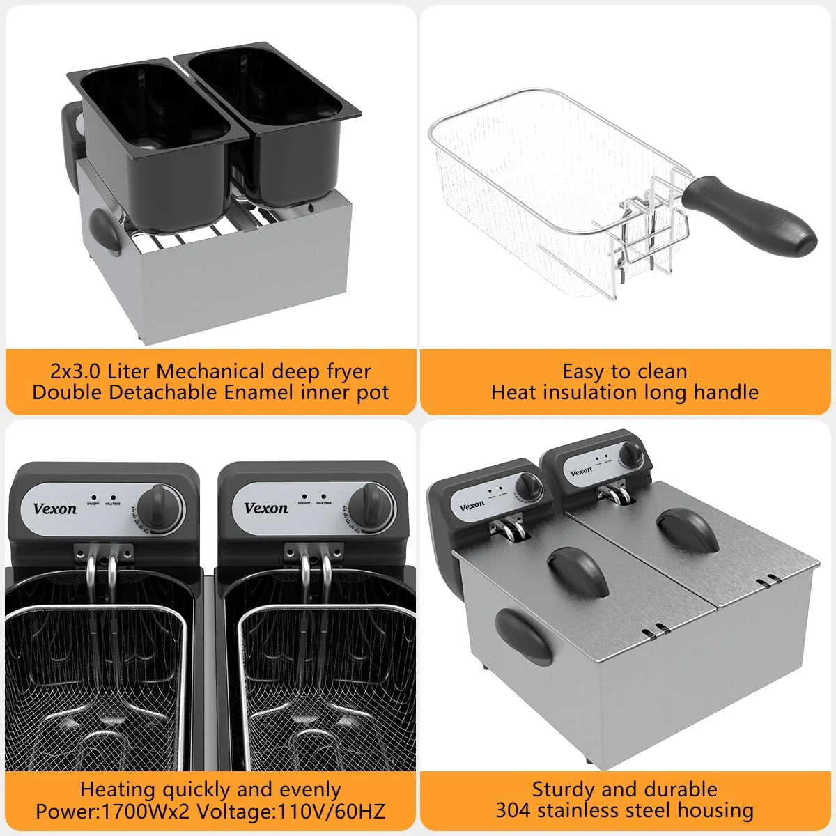 3000W Commercial Electric Deep Fryer with Baskets & LIDS,2X3L Stainless Steel Double Deep Fryer,small Deep Fryer with Basket,temperature…