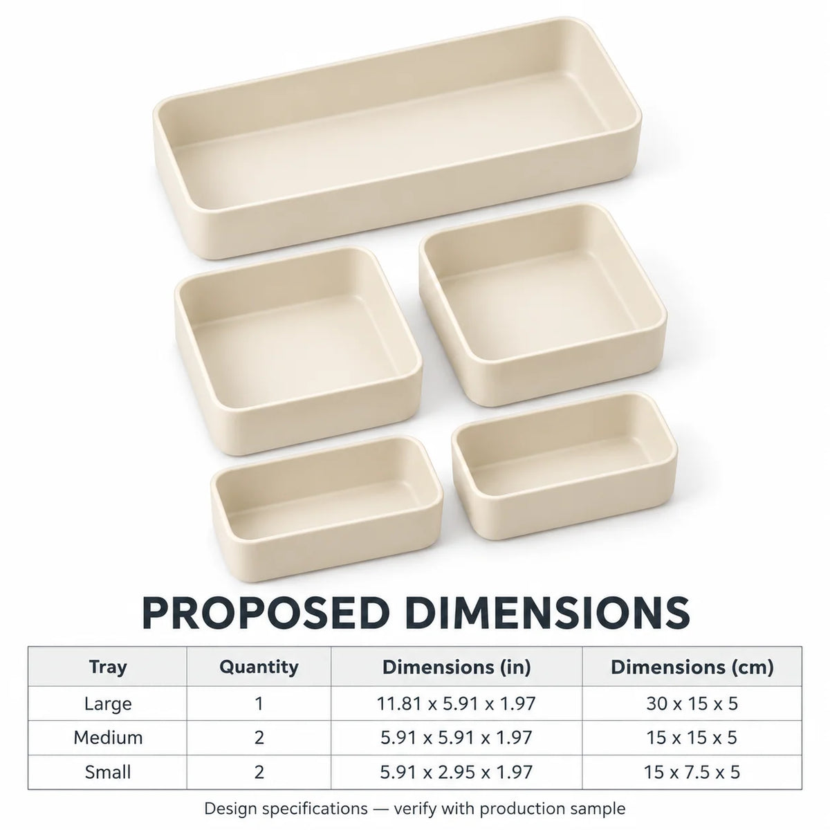 Ivory Modular Drawer Organizer Trays, 5-Piece Set