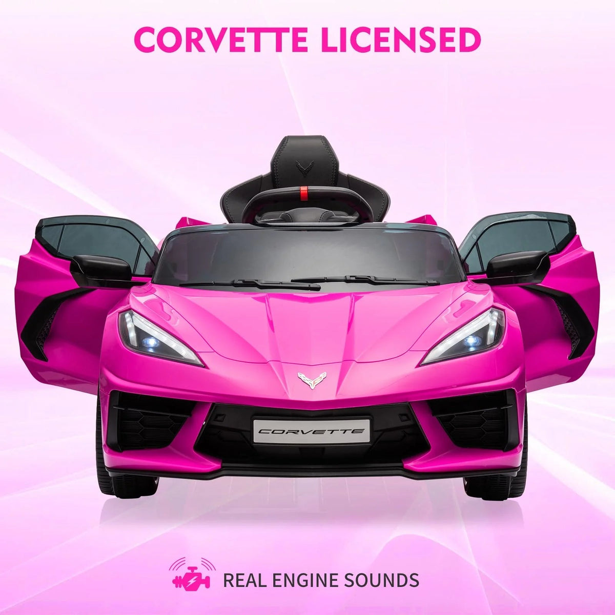 12V Kids Ride on Car Corvette Battery Powered Car Toddles Electric Sports Car Toy with Remote Control, Visual Dashboard, LED Lights, Music,…
