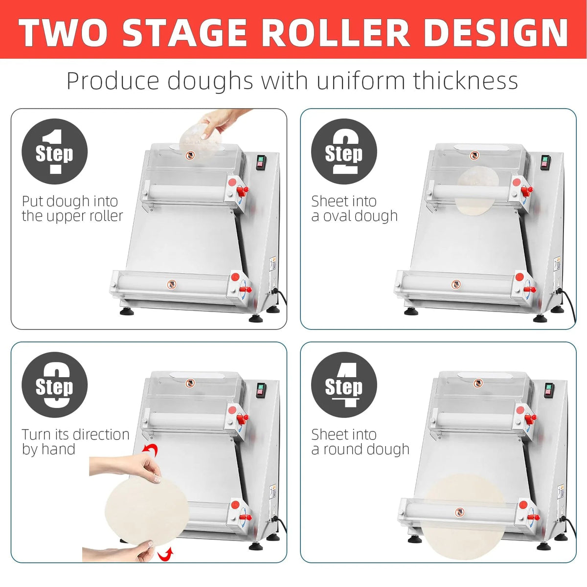 Commercial Pizza Dough Roller Sheeter, Max 16, Automatic 370W Electric Pizza Dough Roller, Stainless Steel, Suitable for Noodle, Pizza Bread…