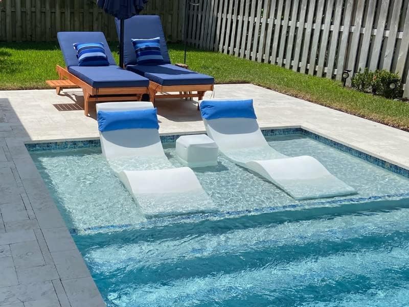 Classic White - In-pool Chaise Lounger - Designed for Water Depths Up to 9" - Aqua Outdoors - Set of 2 - Compatible with All Pool Types -…