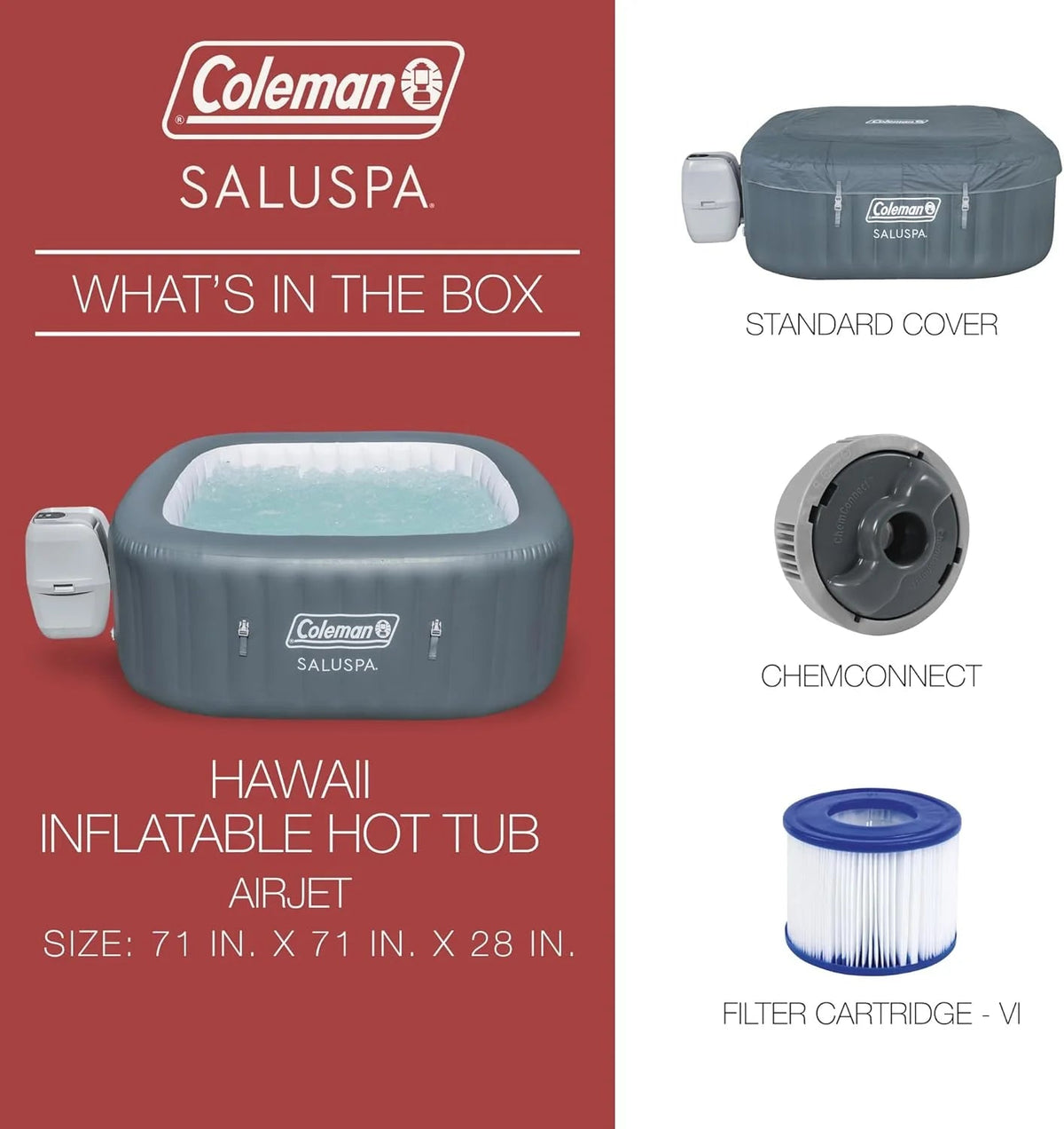 4 to 6 Person Inflatable Hot Tub Square Portable Outdoor Spa with 114 Soothing Airjets and Insulated Cover