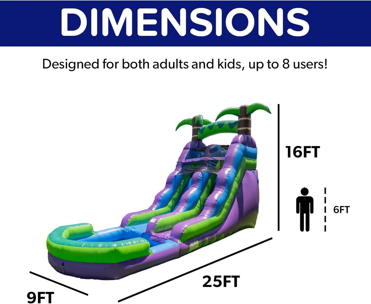 Purple Tropical Lightweight Premium Commercial Grade Water Slide Inflatable with Attached Pool for Kids and Adults (with Blower), Wet Dry…