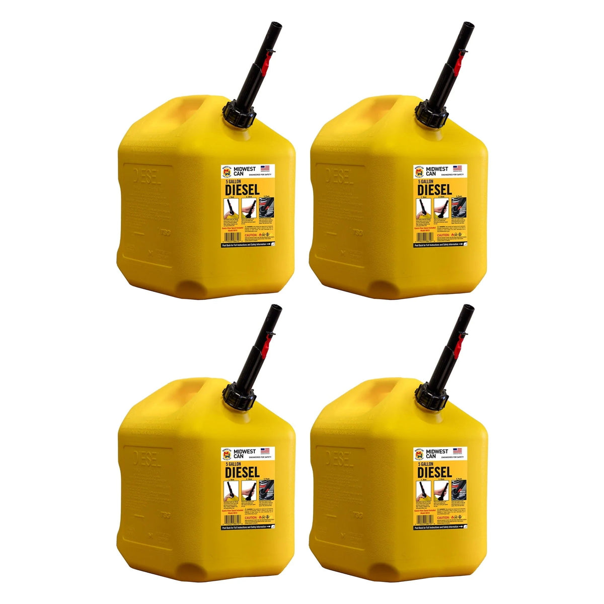 5 gallon Diesel Can Fuel Container w/ Auto Shut Off (4 Pack