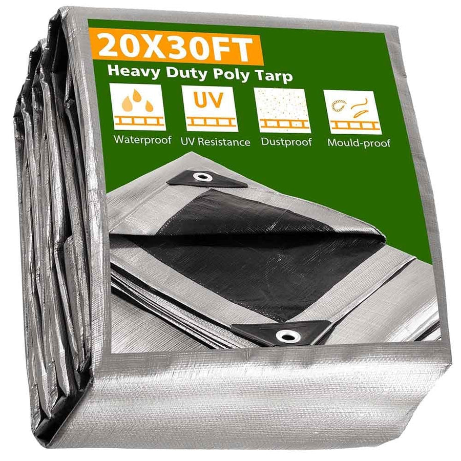 20 30 ft Heavy-duty Tarp Shelter Cover Tarpaulin, Silver