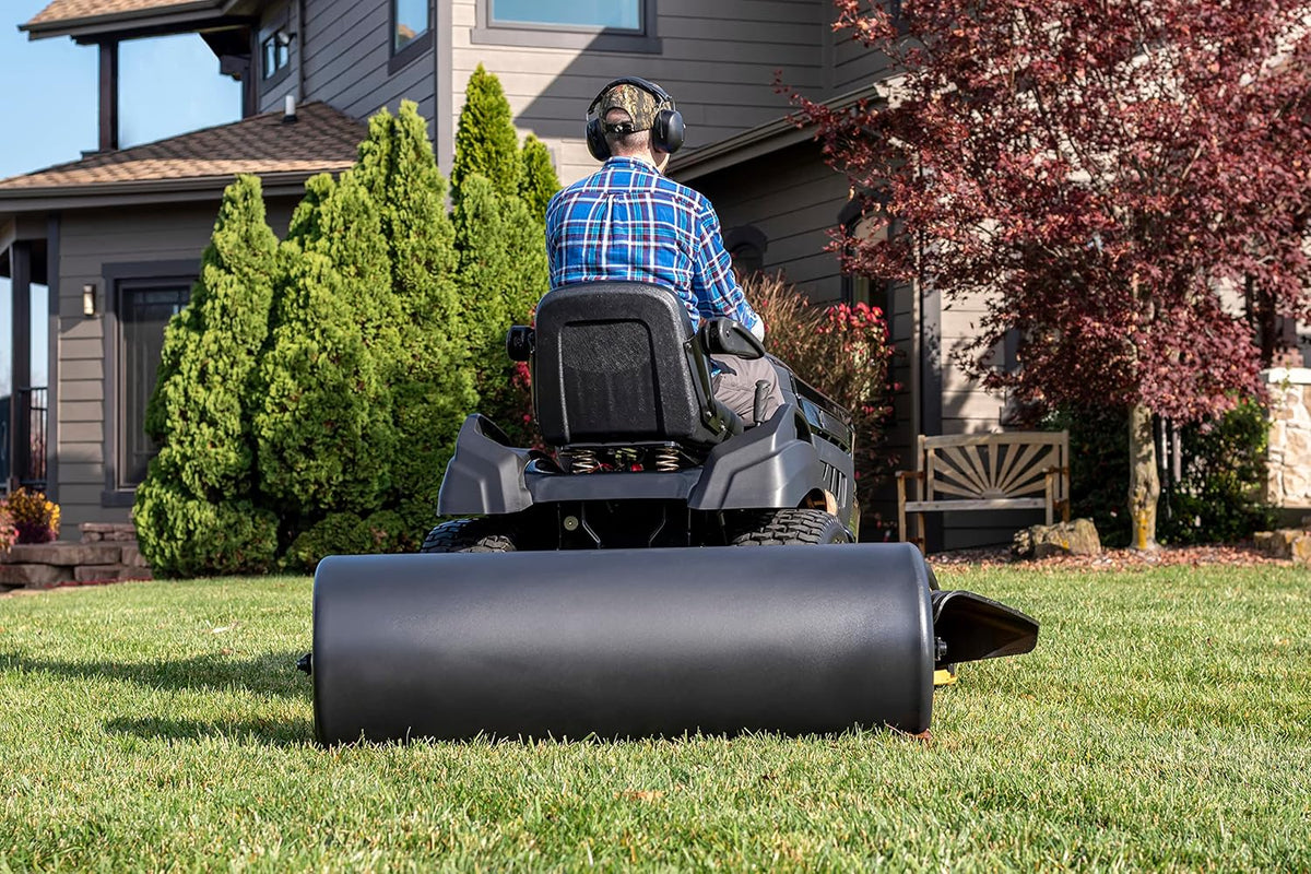 18" X 48" Tow Behind Poly Lawn Roller 550 lbs Weight with Water, Poly Drum and Steel Frame, with Plug. Designed for Lawn and Garden Tractors