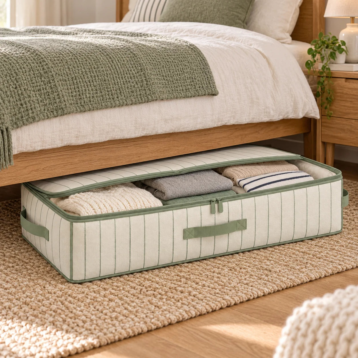 Sage Stripe Underbed Clothes Storage Bag
