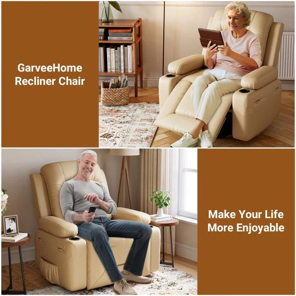 Pu Leather Power Lift Recliner Chair with Massage and Heat, Adjustable Furniture for Back, Legs w/ 3 Positions, USB Port, Side Pocket…