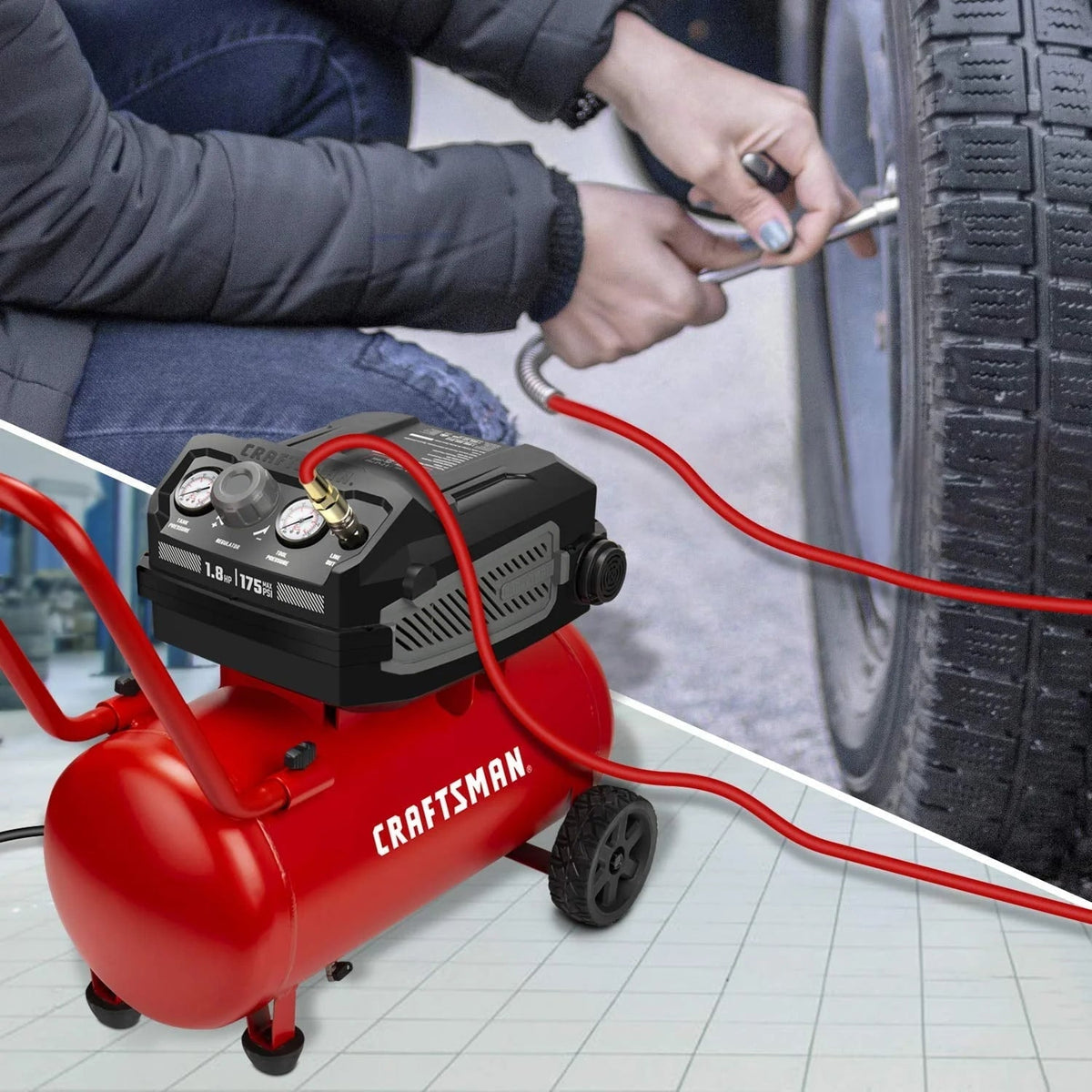 Hard Air Compressor, 10 gallon 1.8 HP 175 PSI, 4.0CFM@90PSI, Oil Free and Maintenance Free, Portable with Large Wheels