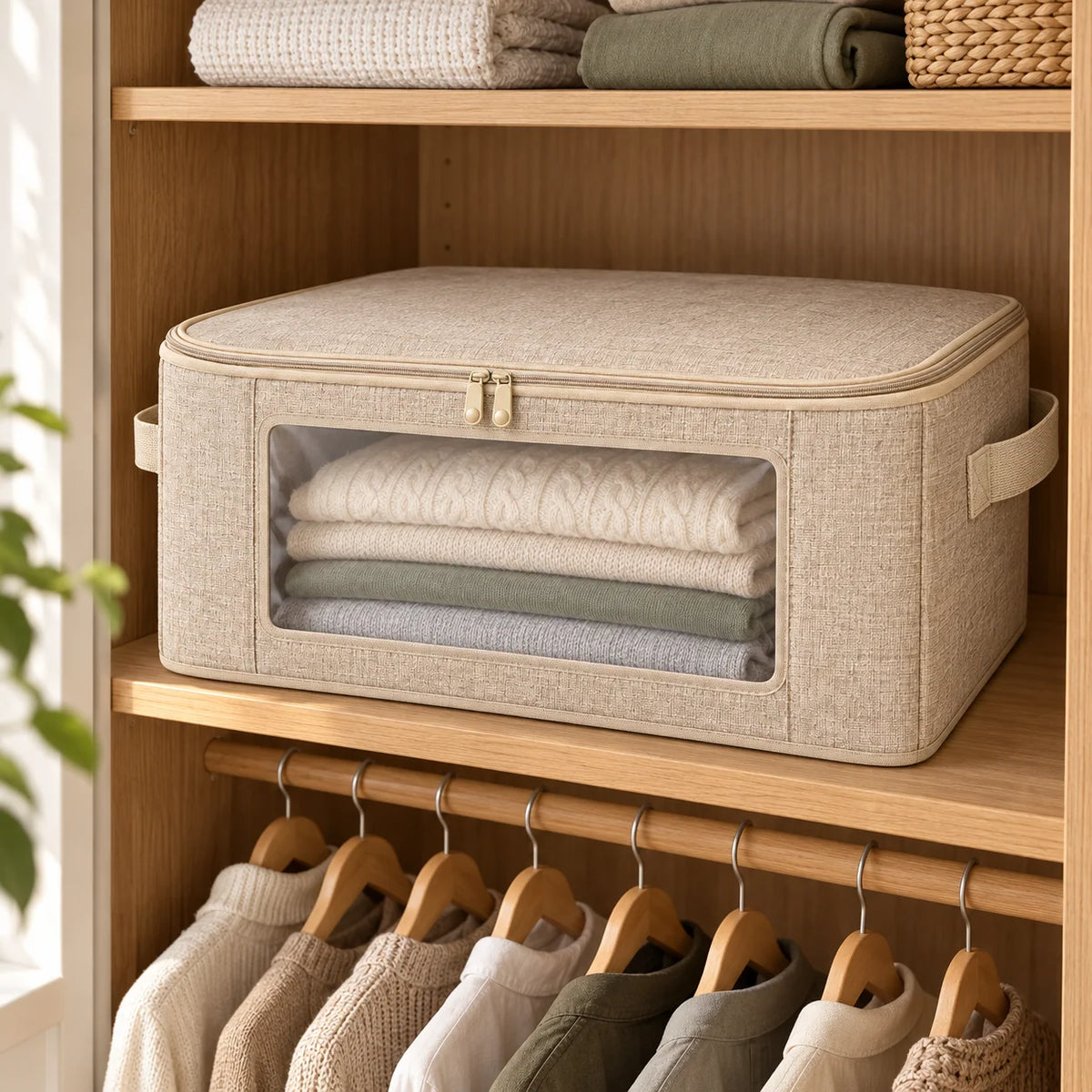 Oatmeal Windowed Clothes Storage Bag, Large