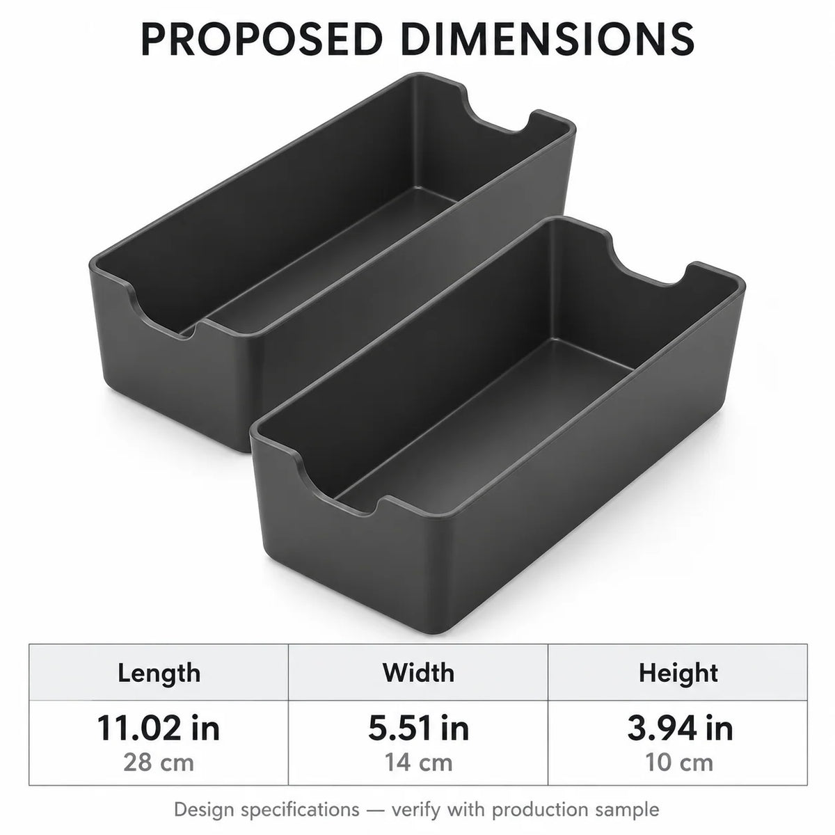 Charcoal Deep Drawer Organizer Bins, 2-Pack