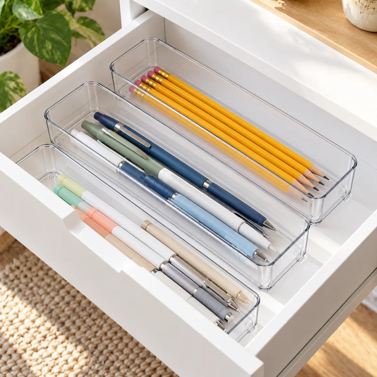 Clear Slim Drawer Organizer Trays, 3-Pack