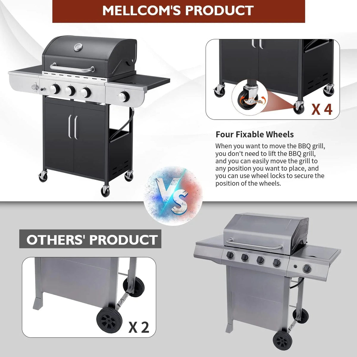 Upgraded 4 Burner Bbq Propane Gas Grill with Cast Iron Grates & Side Stove, 44,000 btu Stainless Steel Burner Barbecue Grill for Patio,…