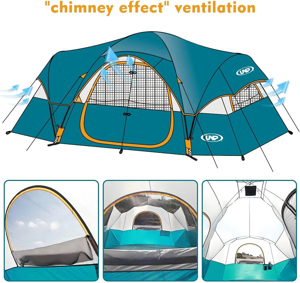Camping Tent 10-PERSON-FAMILY Tents, Parties, Music Festival Tent, Big, Easy Up, 5 Large Mesh Windows, Double Layer, 2 Room, Waterproof,…