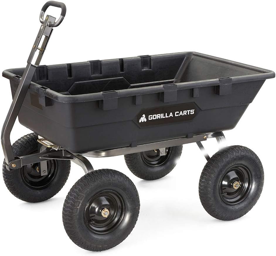 Heavy Duty Poly Utility Dump Wagon Garden Cart W/pneumatic Tires, 6 Cu ft - 1200 lb Capacity Outdoor Wheelbarrow for Yard, Landscaping &…
