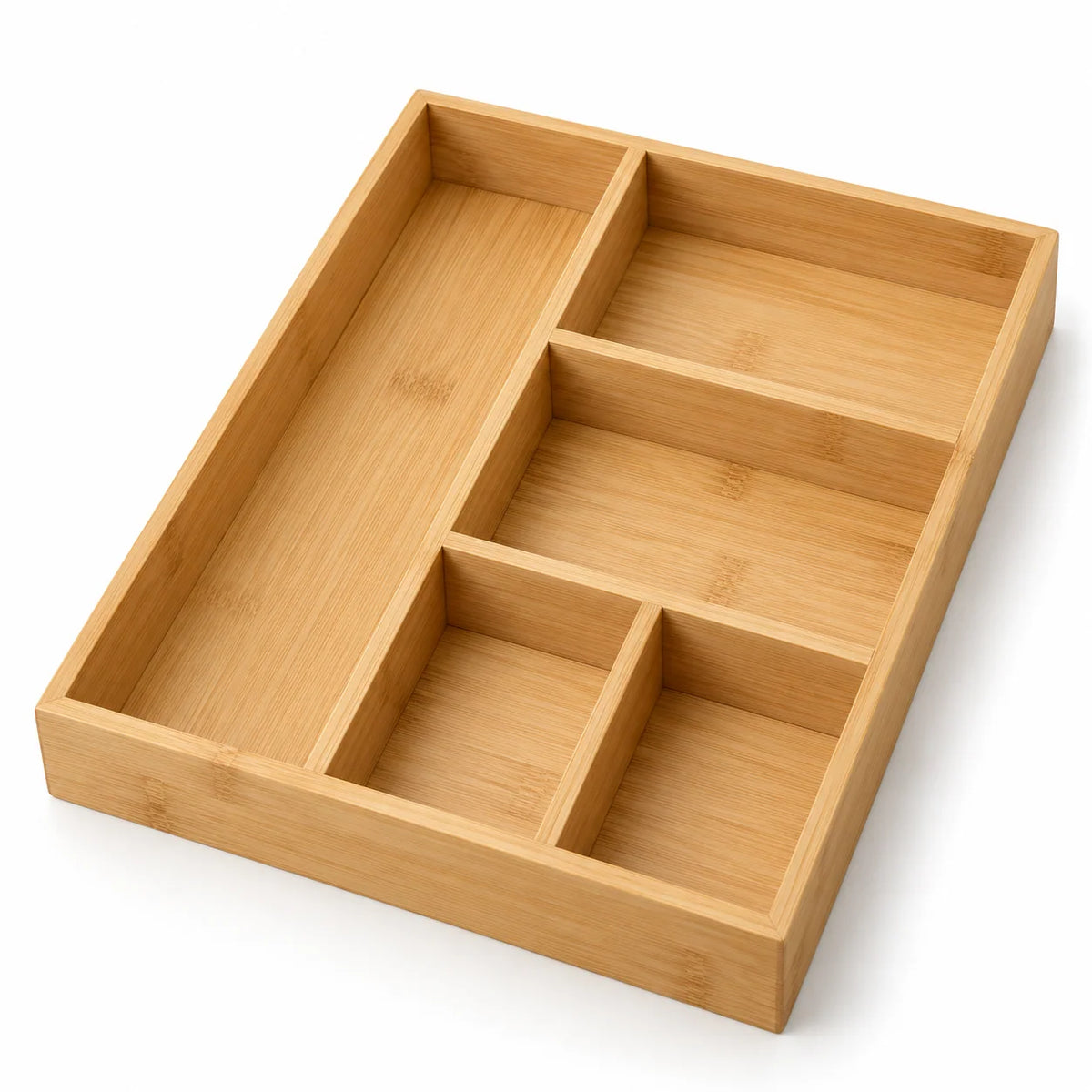 Natural Bamboo Desk Drawer Organizer, 5 Compartments