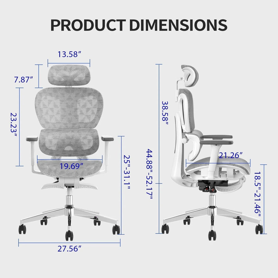 3D Ergonomic Office Chair - High Back Mesh Desk Chair with 3D Adjustable Armrests, Wheels, for Home and Office