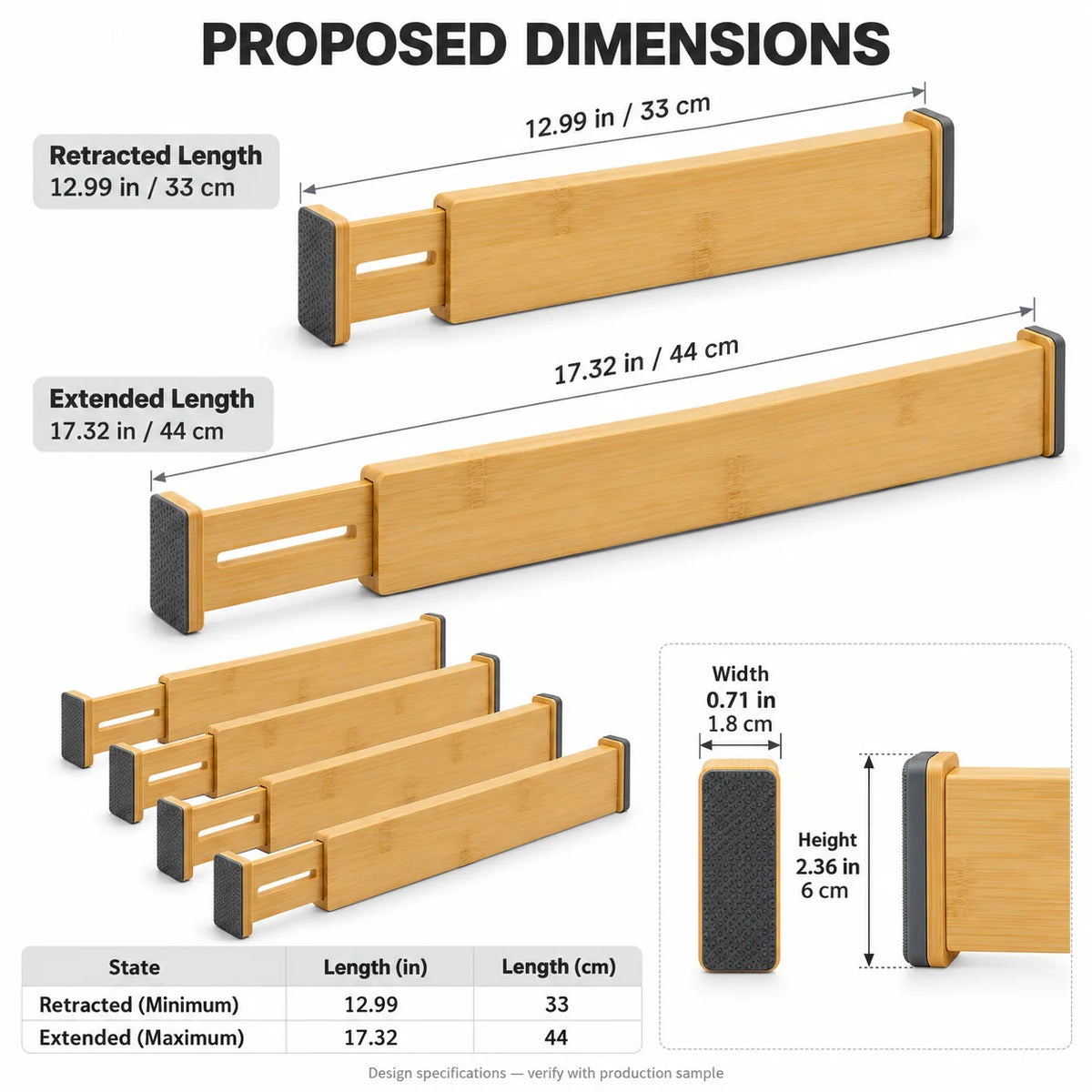 Natural Bamboo Adjustable Drawer Dividers, 4-Pack