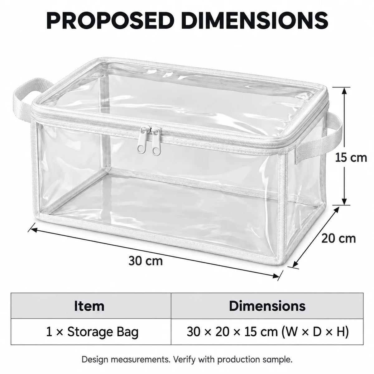 Clear White-Trim Accessory Storage Bag, Small