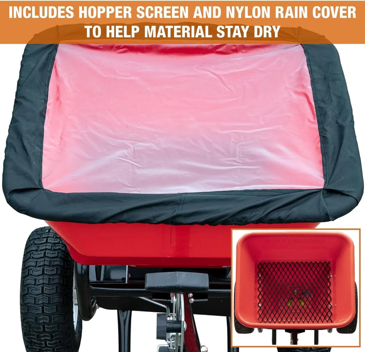 Walk Behind Push Spreader, 100LB Capacity, for Salt, Ice & Snow Melt, Included Grate & Cover with Enclosed Gearbox for Protection