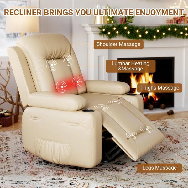 Pu Leather Power Lift Recliner Chair with Massage and Heat, Adjustable Furniture for Back, Legs w/ 3 Positions, USB Port, Side Pocket…