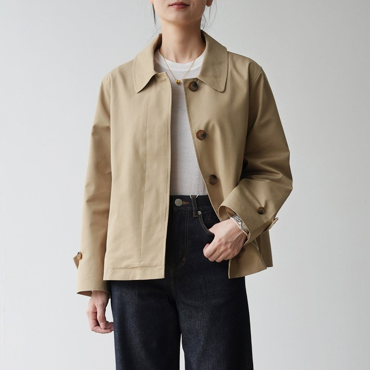 LONGÉ Women's Cotton Blend Short Trench Jacket